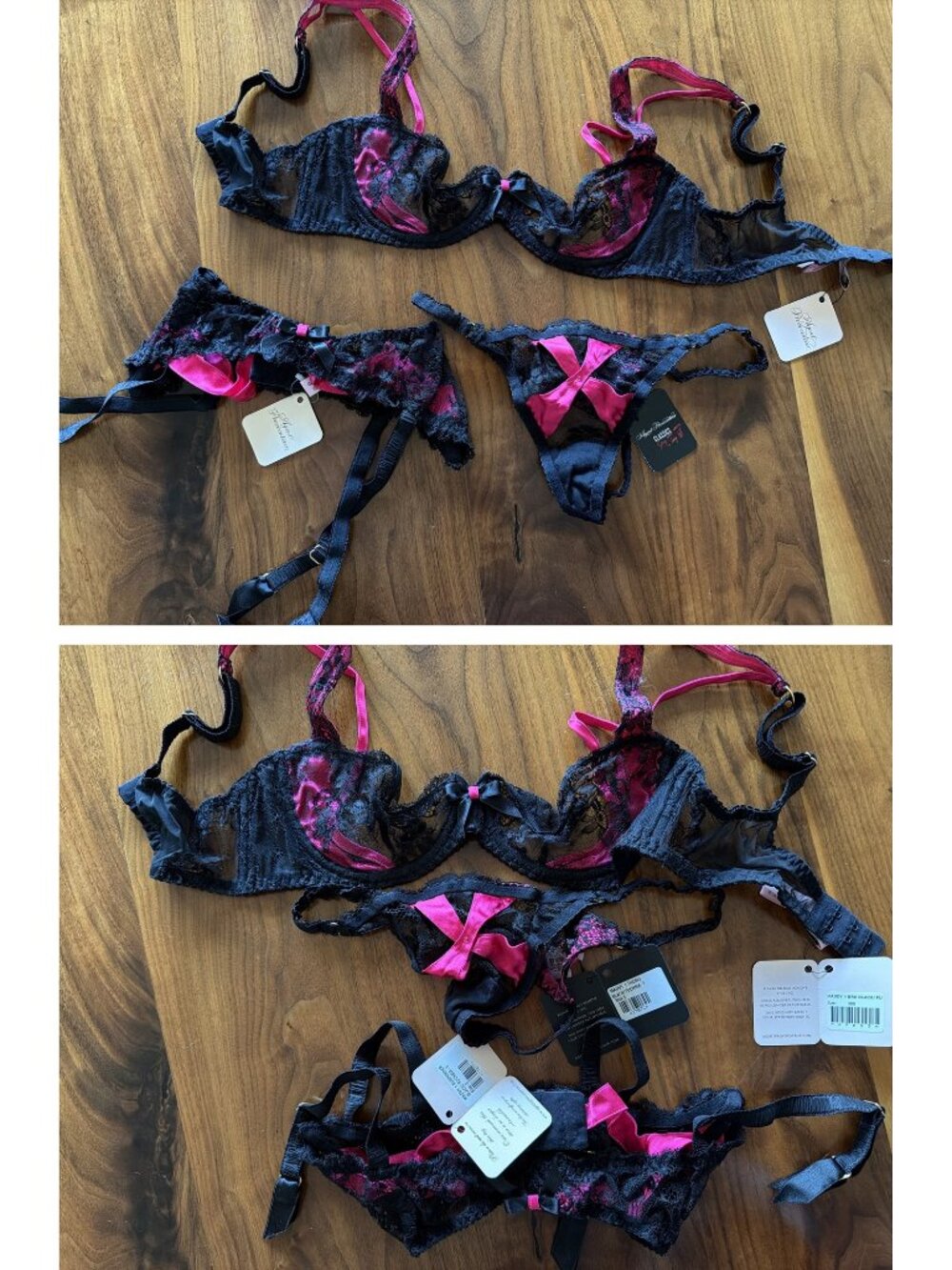 Agent Provocateur Maddy Set NWT 36B Bra + Thong + Suspender Size 3 Black Fuchsia